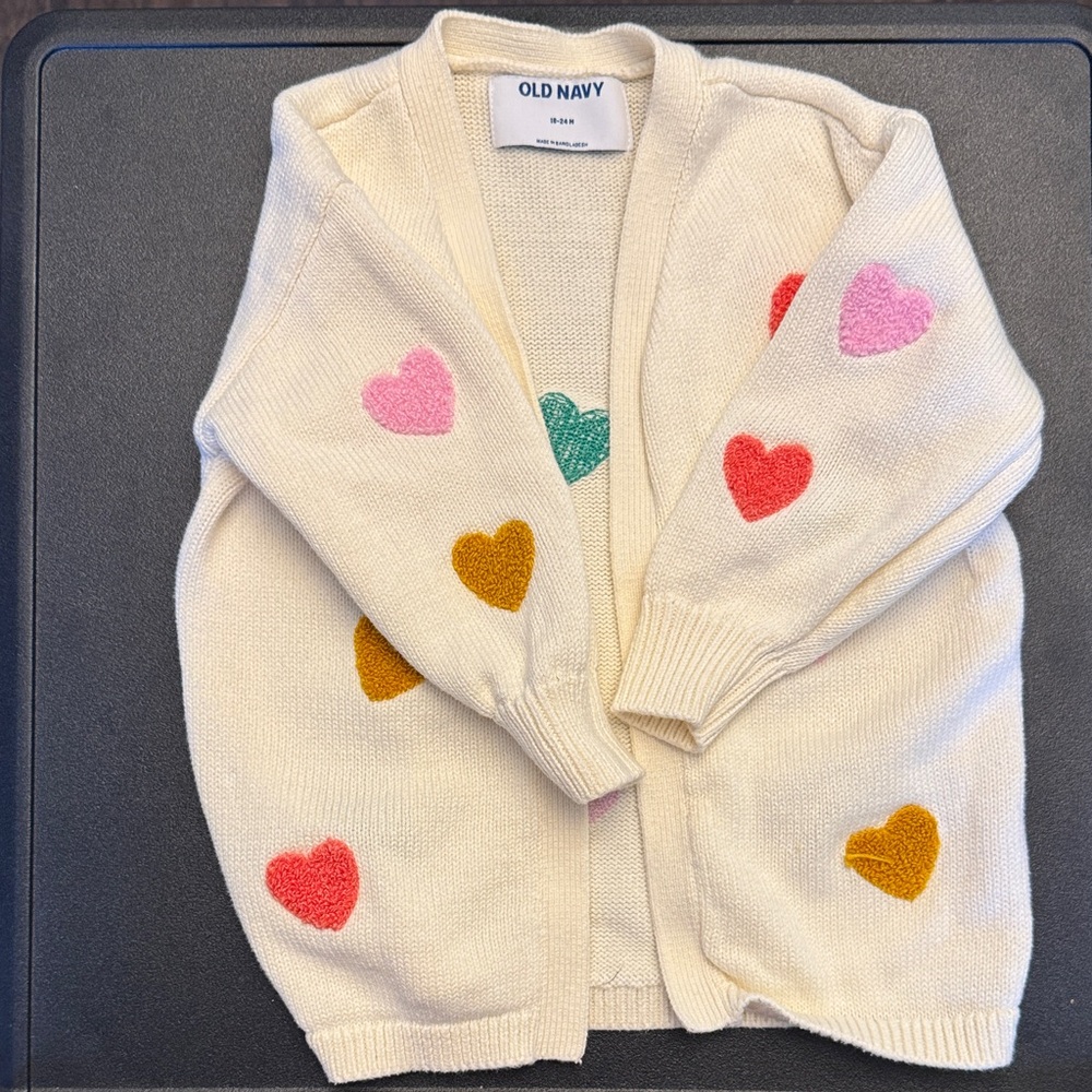 Old Navy Kids Cream Cardigan with Heart Accents
